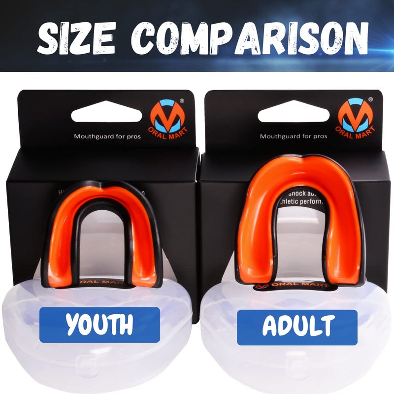 Oral Mart حارس الفم الأسود/البرتقالي للشباب من أورال مارت للأطفال - حارس فم للشباب للكاراتيه، كرة القدم الأمريكية، فنون القتال، التايكوندو، الملاكمة، كرة القدم، الرجبي، جيو جيتسو البرازيلية، موياي تاي، كرة القدم، الهوكي - Image 5